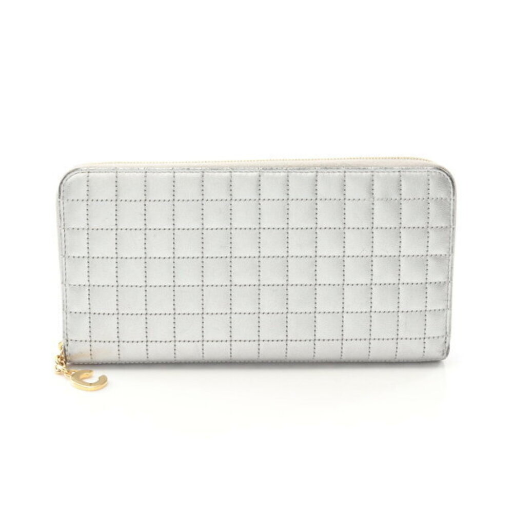 Celine Charm Zipped Wallet Leather Silver